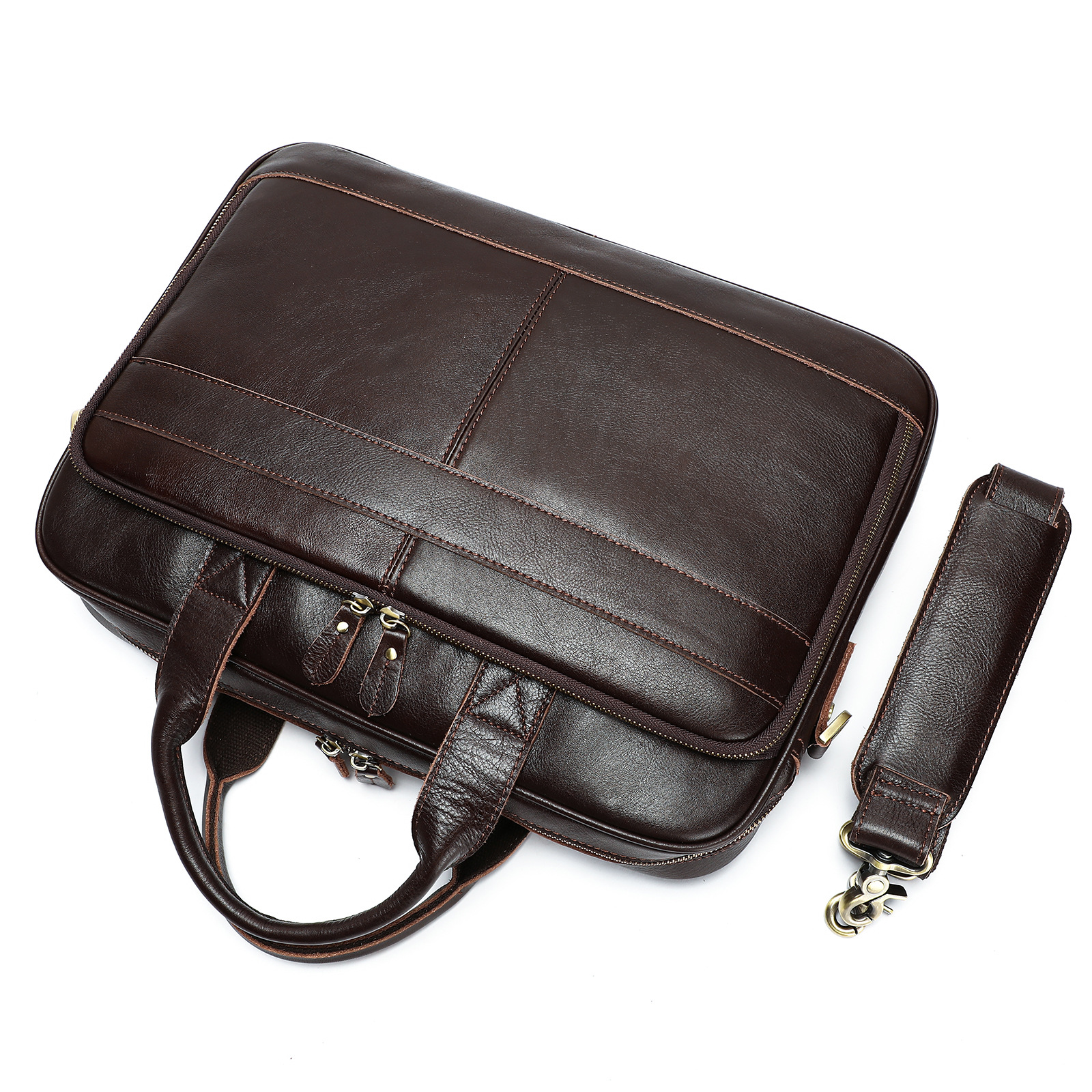 Men's Top Grain Cowhide Business Briefcase Retro Natural Drop Proof 15 Inch Laptop Bag Large Capacity Portable Document Bag_voghion.com
