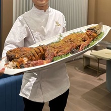 纯白鱼盘号长条椭圆盘翘嘴鱼盘酒店会所特色陶瓷装鱼餐盘