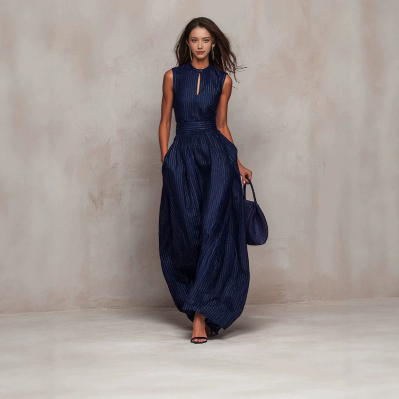 2026 Spring/Summer European and American Style Halter Neck Sleeveless Patchwork Wide-Leg Jumpsuit Ethnic Style Elegant Commuter Women's Jumpsuit 2026 Spring/Summer European and American Style Halter Neck Sleeveless Patchwork Wide-Leg Jumpsuit Ethnic Style Elegant Commuter Women's Jumpsuit