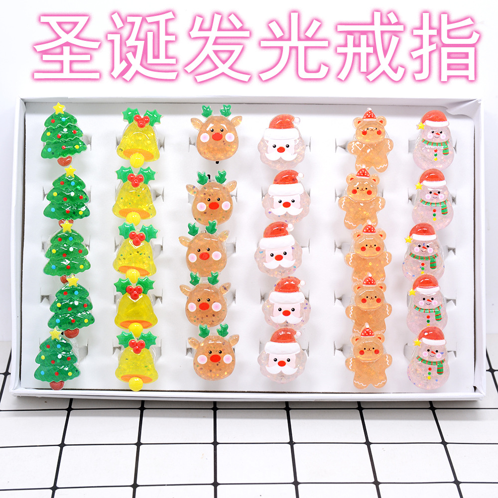 Cartoon Christmas Luminous Ring Children Girls Snowman Elk Old Man Bell Flash Ring Holiday Small Gift