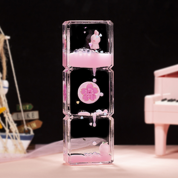 Acrílico transparente panda gota de aceite reloj de arena líquido botella de arena flotante regalo de cumpleaños para niños decoración de escritorio de oficina