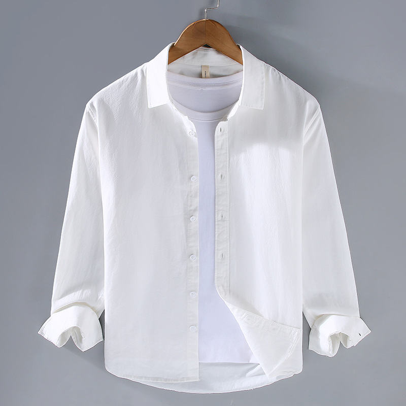 Camicia haute couture 2024 da uomo a maniche lunghe casual in cotone da uomo di tendenza primavera giapponese outfit minimalista camicia versatile multicolore_voghion.com