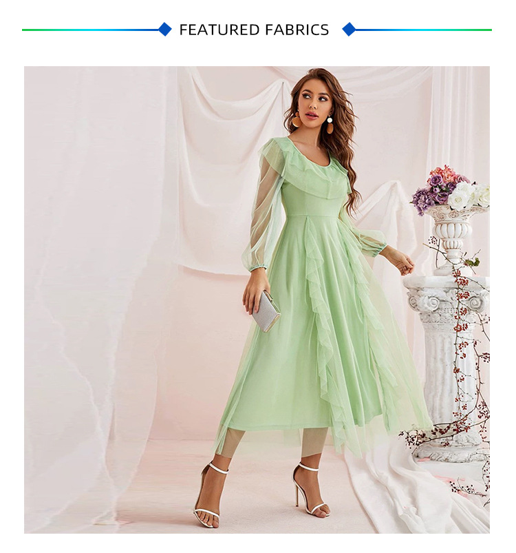 Gonna lunga in rete di pizzo girocollo abito a trapezio in rete a vita alta_voghion.com