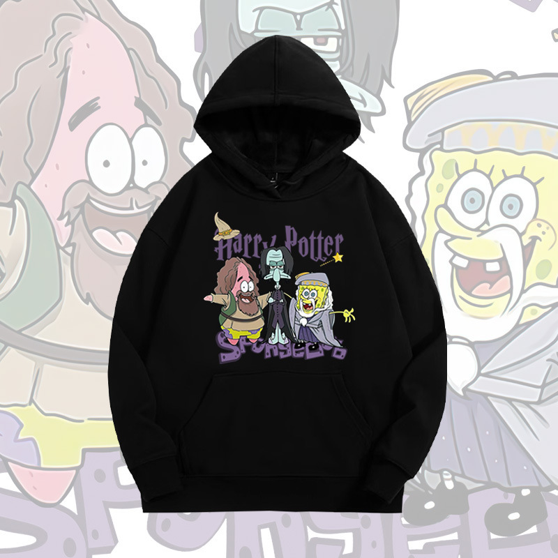 Sponge Baby joint name Harry Potter cartoon print hooded loose casual hooded sweater trendy casual top Sponge Baby joint name Harry Potter cartoon print hooded loose casual hooded sweater trendy casual top