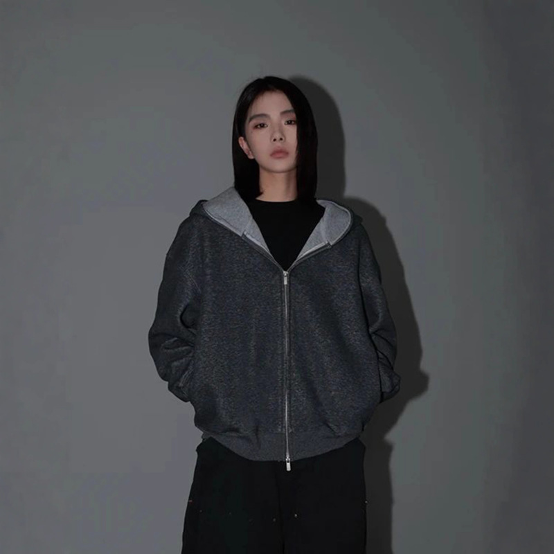 重磅拼色连帽卫衣男女同款美式覆古开衫外套休闲百搭运动夹克|undefined
