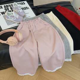 新款春秋季甜美儿童卫裤女童宽松百搭直筒休闲裤