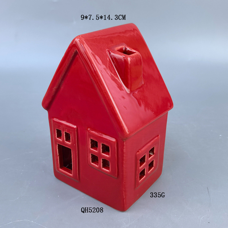 Decoración hueca de la casa de Navidad, cerámica europea, casa de Navidad, decoración de candelabro de luz LED, pintura de esmalte de perlas