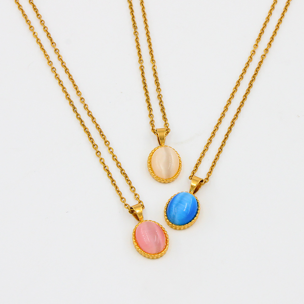 Simple Style Oval Stainless Steel Plating Artificial Pearls Pendant Necklace