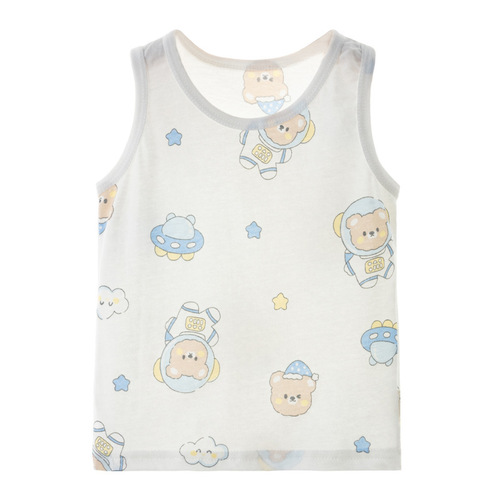 Children's pure cotton summer thin short-sleeved top, unisex children's sleeveless vest, baby base layer, infant stomach protection summer wear