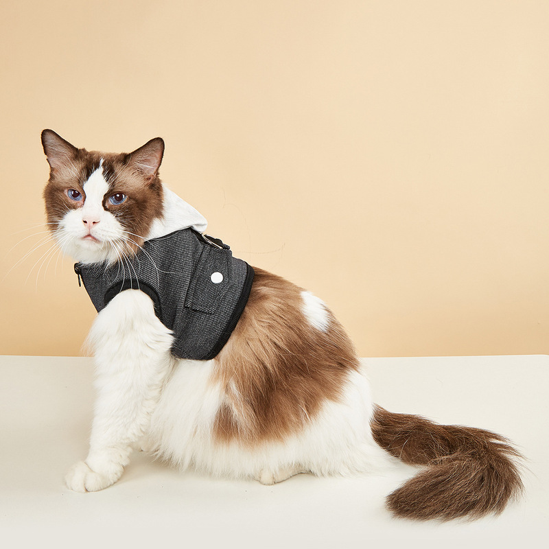 New Pet Autumn and Winter Hooded Dog Harness Small Size Dogs Jacket Clothes Cat Outing Boutique Harness Jacket