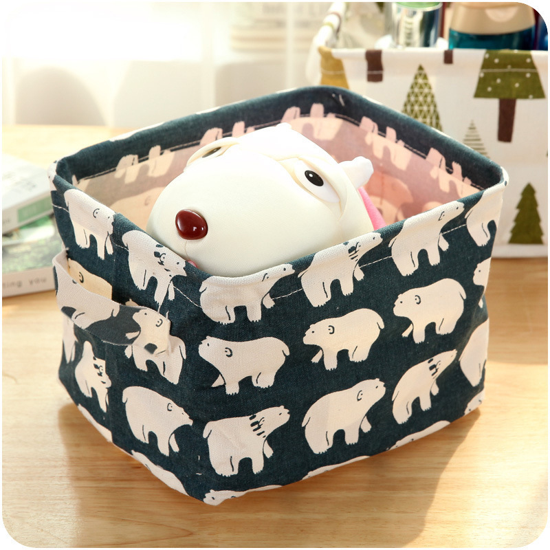 Tela con impresión portátil de algodón y lino cesta de almacenamiento artículos diversos de escritorio gabinete de organización ropa pequeña cesta de almacenamiento de tela