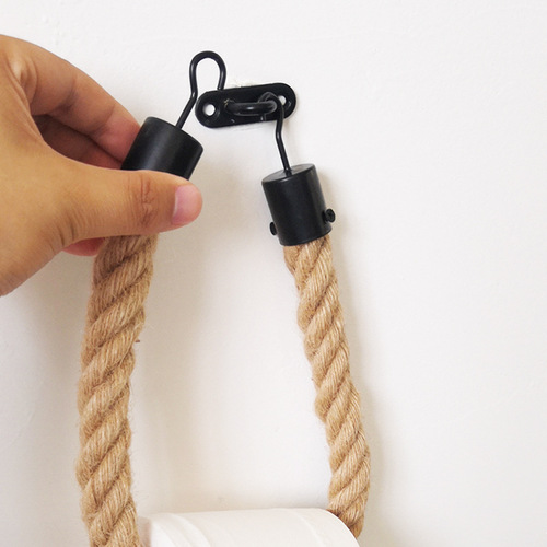 New punch-free iron hook hemp rope paper towel holder kitchen bedroom wall hanging paper roll holder toilet paper holder