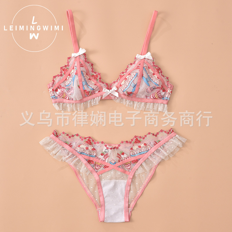 European and American underwear suit women's sexy charming lace bow hollow backless bra thong underwear women's cross-border