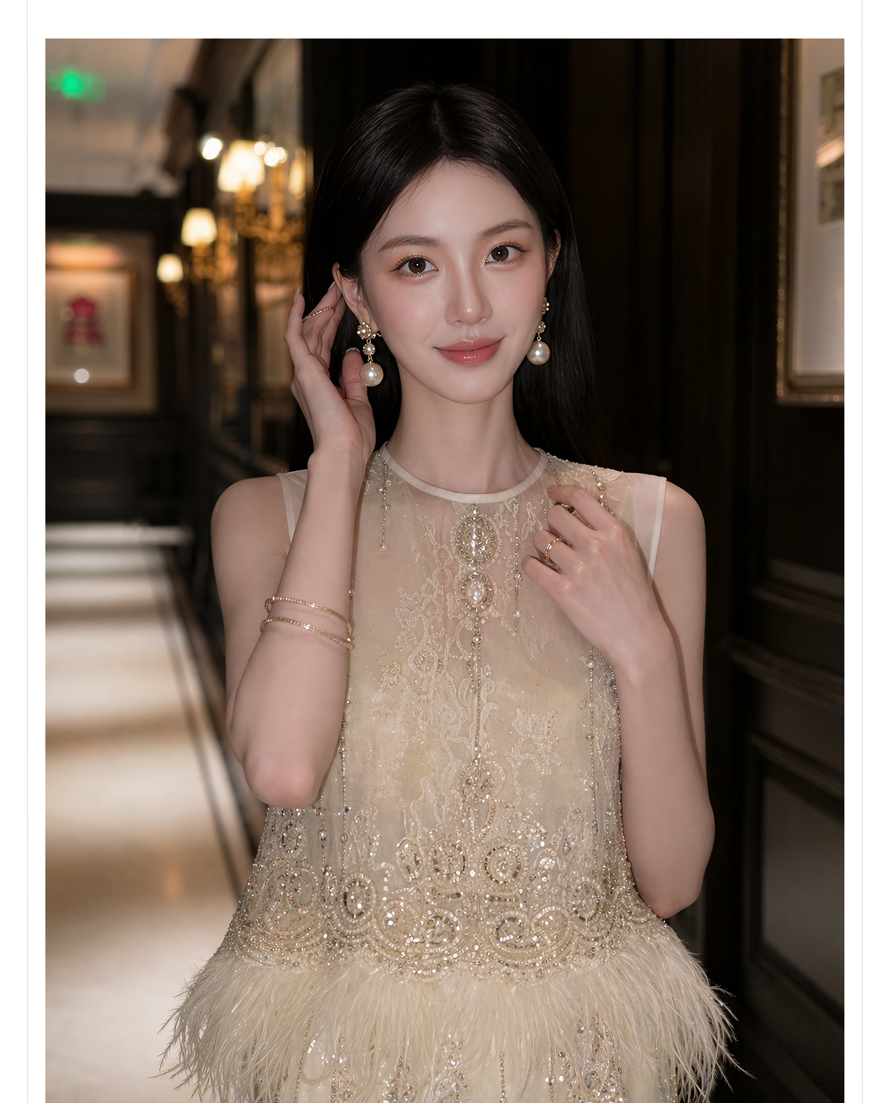 Set áo vest gile và chân váy midi thêu đính cườm phong cách Tân Trung Hoa — bộ đồ, nửa váy, Trang chủ chi tiết 2