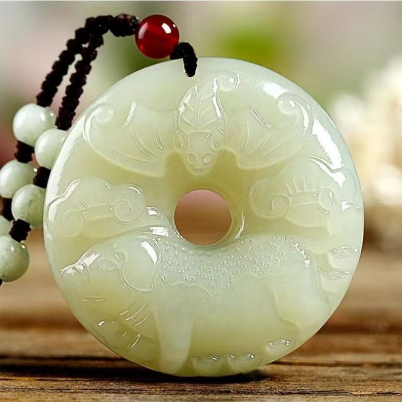 Mặt dây chuyền ngọc bích Hetian hình khóa an toàn 12 con giáp, dây chuyền ngọc tự nhiên cao cấp chi tiết 20