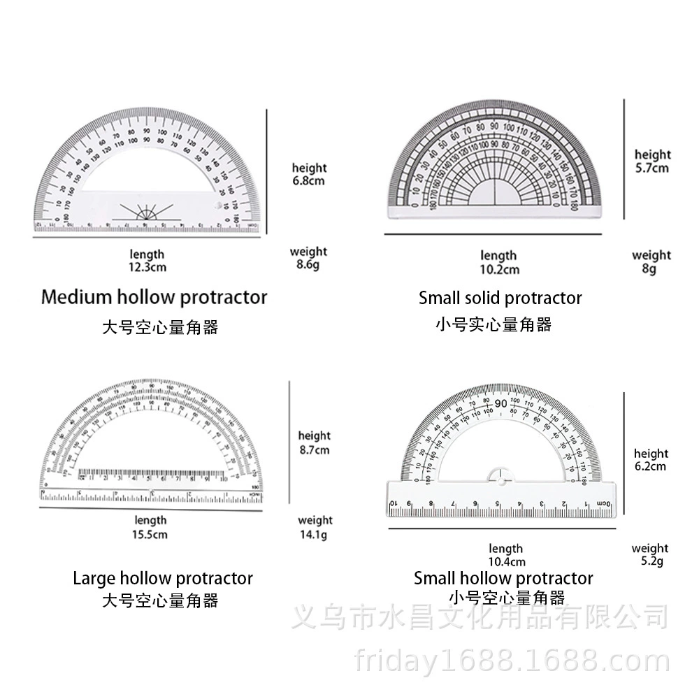 Haiyuan одиночный прозрачный пластиковый транспортир инструмент для рисования для студентов треугольная линейка угловой измерительный инструмент без логотипа