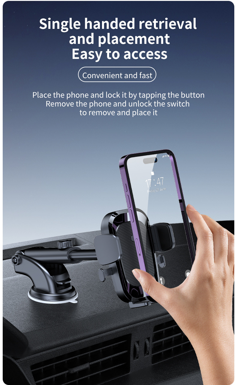 Cross-border hot-selling car mobile phone navigation bracket steam instrument panel suction cup multi-function gravity telescopic mobile phone bracket