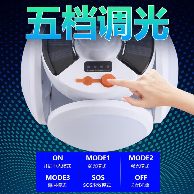 Lámpara solar recargable LED plegable, luz de emergencia para apagones, camping o mercado nocturno, súper brillante y de bajo consumo