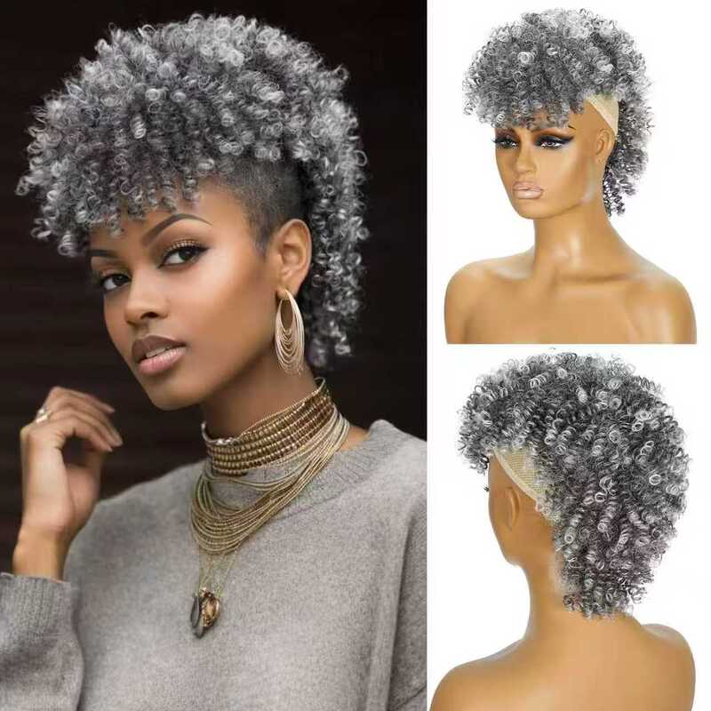 Mohawk Hair, European and American Style Curly Clip-On Integrated Hair Bun with Bangs and Ponytail, Cockscomb Small Curly Hair Mogan Wig Mohawk Hair, European and American Style Curly Clip-On Integrated Hair Bun with Bangs and Ponytail, Cockscomb Small Curly Hair Mogan Wig