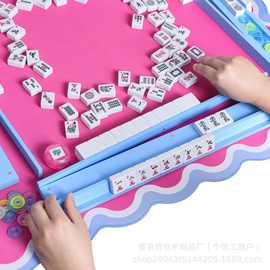 跨境木质麻将架美国麻将推尺带推杆麻将托盘多米诺骨牌支架麻将桌