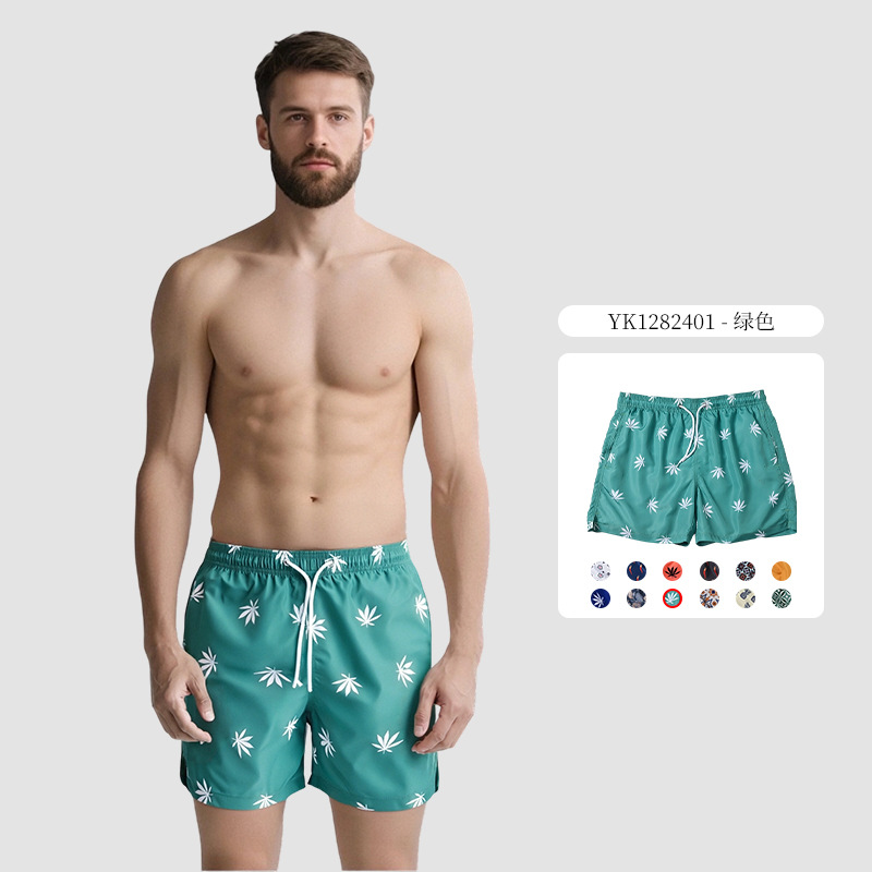 Pantalones cortos con cordones con estampado digital de cuatro puntos para hombres Chunyafang Pantalones de playa de vacaciones junto al mar de moda casual de código europeo