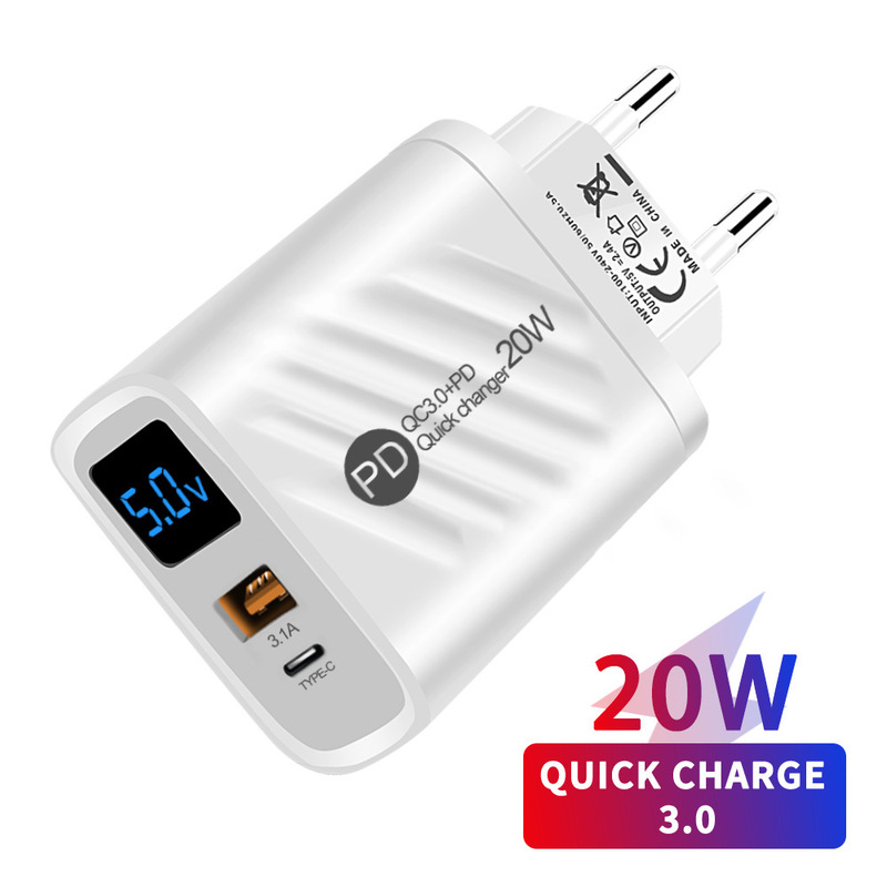 20w twill usb typec digital display charger 5V2.4A European and American British travel power supply mobile phone charging plug