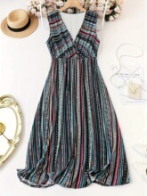 X 72981 Stripe print sleeves dress ����ӡ������ȹ�羳