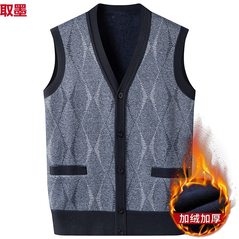 New Cardigan Sweater Vest Men's Inner Wear Autumn and Winter fleece-lined Warm Slim-fit Needle Fashion Sweater Vest Jacket Trendy New Cardigan Sweater Vest Men's Inner Wear Autumn and Winter fleece-lined Warm Slim-fit Needle Fashion Sweater Vest Jacket Trendy