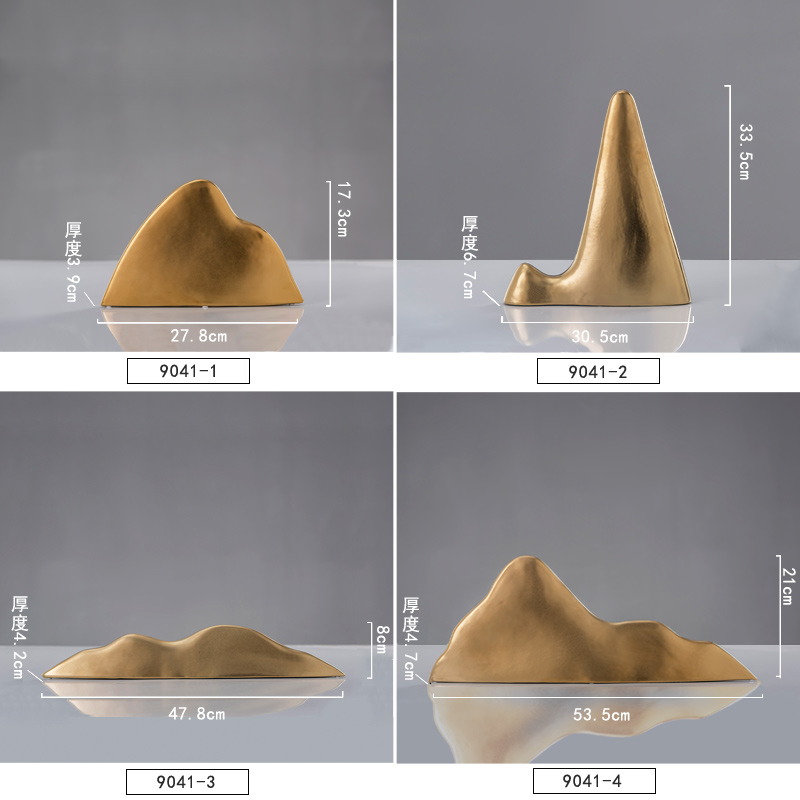 GJU8现代简约轻奢家居样板房客厅陶瓷金山摆件软装饰品仿金属假山