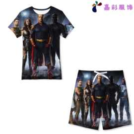 美剧黑袍队祖国人3D数码印花欧美童套装两件套跨境休闲短袖沙滩裤