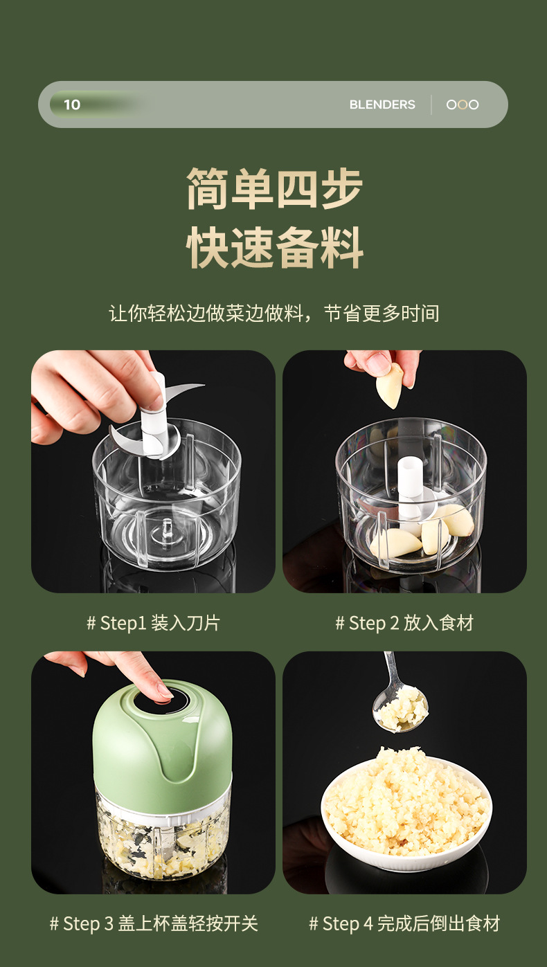 Electric Food Processor Mini Kitchen Garlic Sauce Mixer Baby Food Meat Grinder Household Multifunctional Garlic Crusher