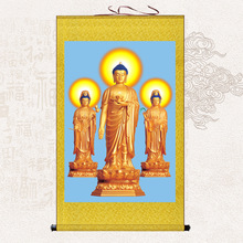西方三圣接引佛图画像金身人物画阿弥陀佛佛观音大势至菩萨卷轴画