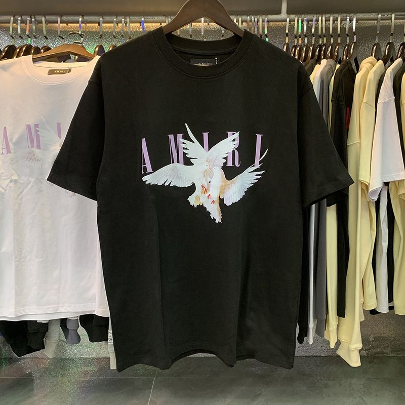 AM1R1 ICON小衆潮牌平和鳩アルファベットプリント丸首ゆるい半袖tシャツ男女カップル半袖|undefined