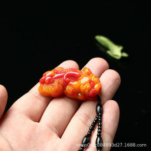 新疆戈壁金丝玉貔貅吊坠男士黄龙玉皮休挂件女鸡血玉飘花玉坠