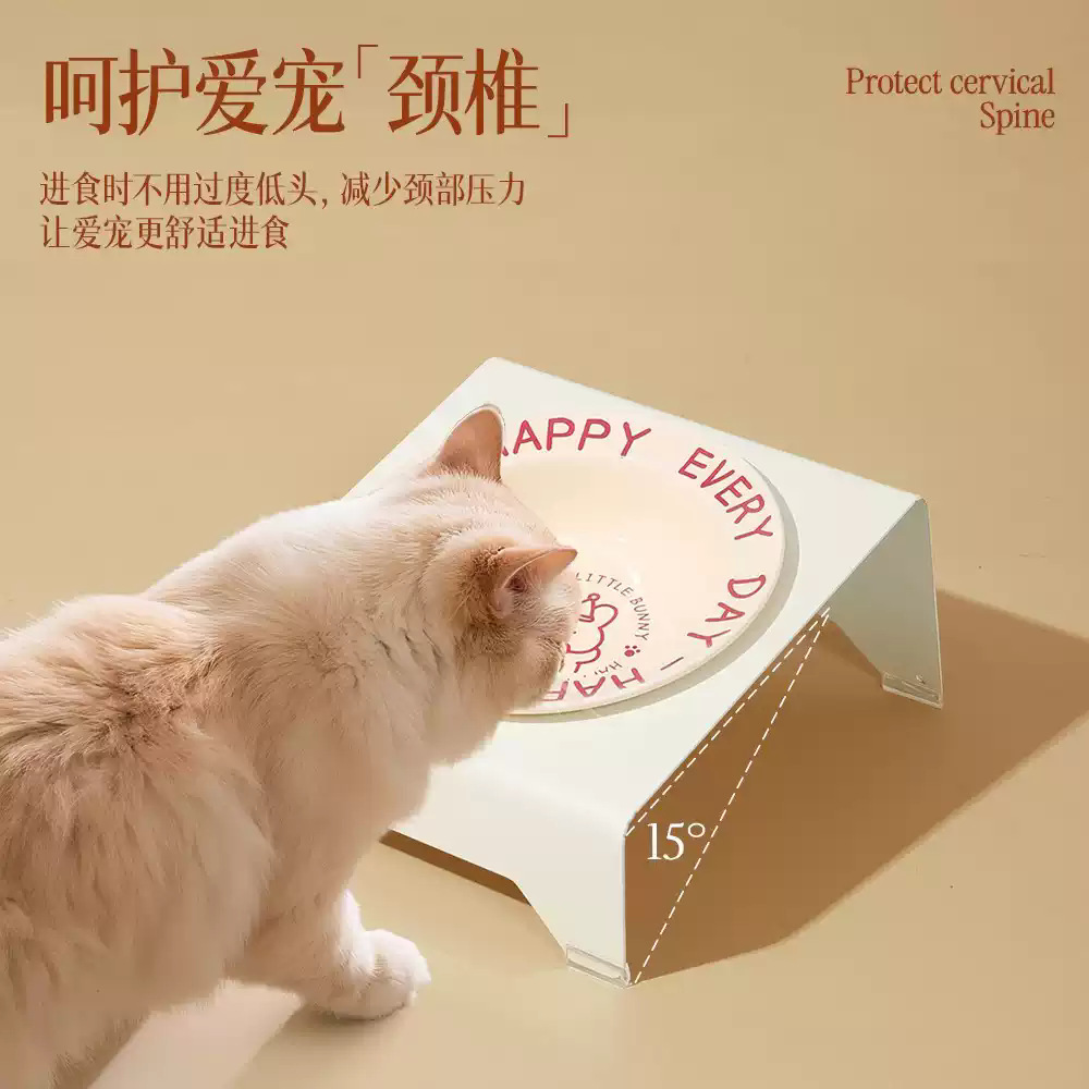 Tazón de cerámica para gatos de pies altos, tazón de comida para gatos, tazón de comida para perros, tazón de agua anti-volque, estante elevado, tazón de arroz para mascotas de gran calibre