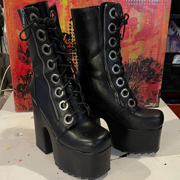 Туфли из кекса Lolita Punk Dark Cosplay Lolita Shoes Boots Квадратный круг