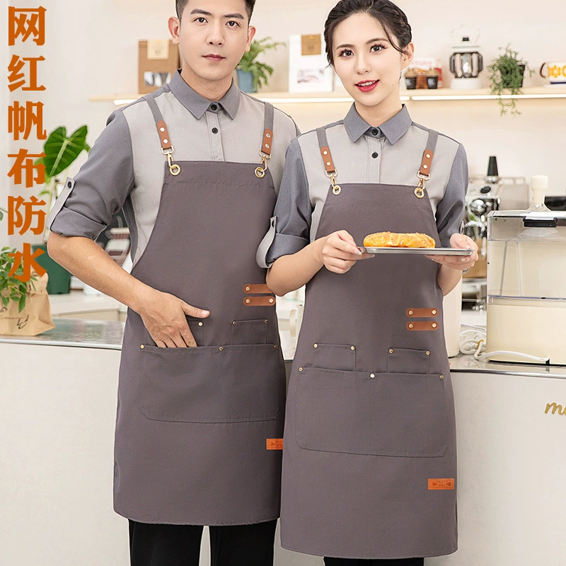 Интернет-хит: модный фартук в корейском стиле, водонепроницаемая рабочая одежда из канваса, с возможностью нанесения логотипа, для кейтеринга, кухни, кофейни, официанток, женщин