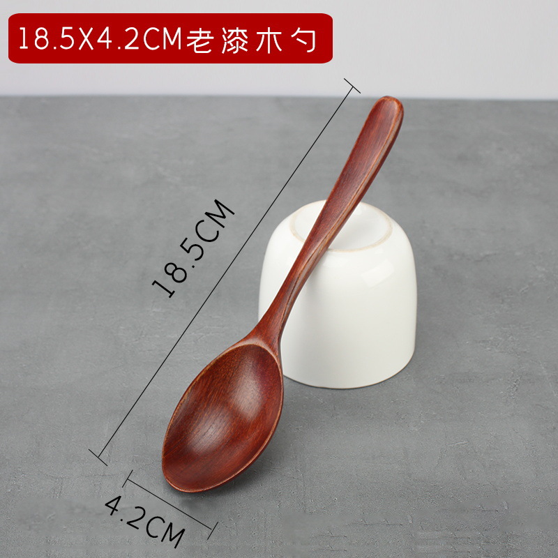 18.5*4.2cm 오래된 옻칠 나무 숟가락 (1)