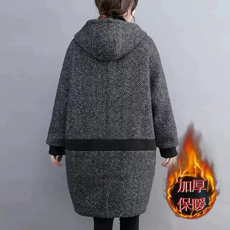 Длинное шерстяное пальто, демисезонная стёганая куртка для мамы, большой размер, средней длины, приталенное