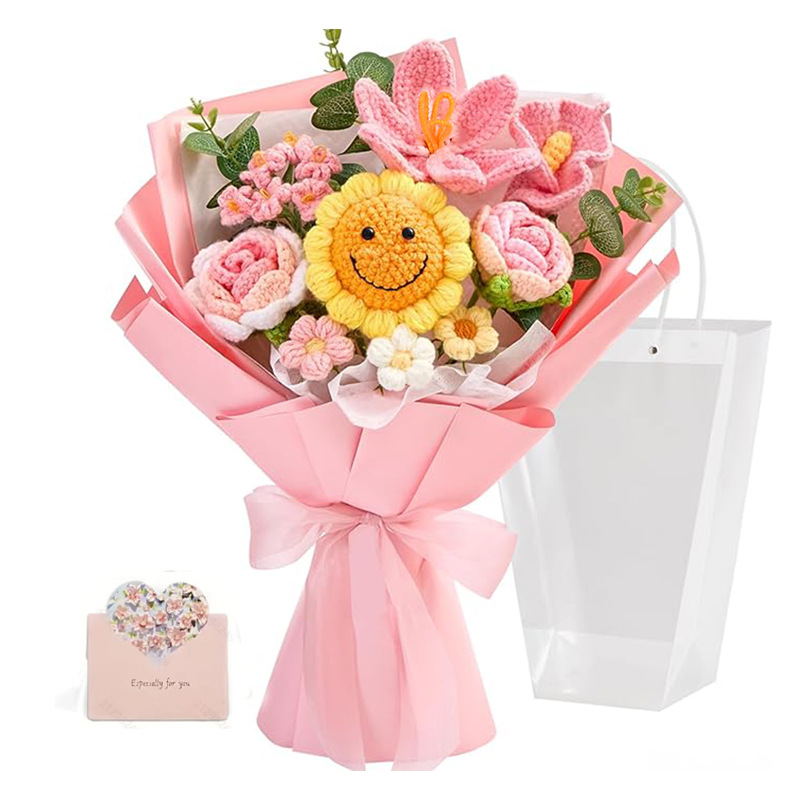 Productos transfronterizos acabados de lana tejido flores hechas a mano girasol trenzado regalos de vacaciones decoración flores falsas al por mayor