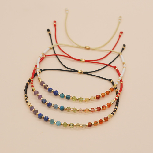 ins niche design light luxury style colorful dopamine gradient natural stone rice bead beaded bracelet for women