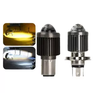 Motorcycle Headlight, Electric Vehicle Fisheye Spotlight, Led Headlight with Built-In Mini Projector, H4 High and Low Beam Integrated, Dual Color Yellow and White