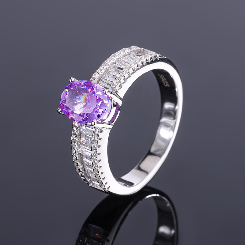 Zhuang sheng joyería S925 todo el cuerpo de plata de la venta caliente de imitación de color verdadero de alto carbono denier de diamantes en forma de anillo con incrustaciones de piedra principal 6*8