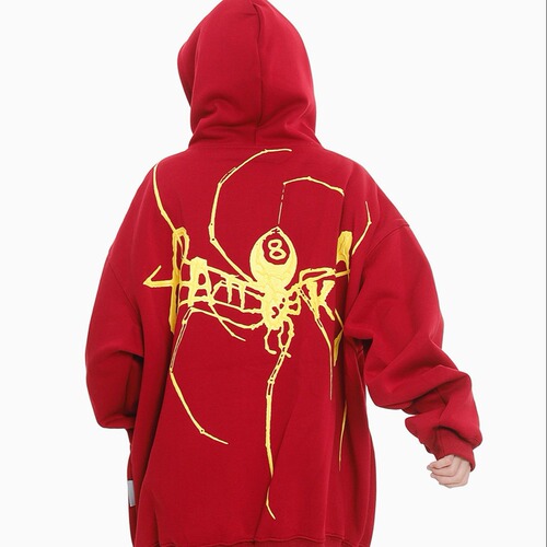 Fun Spider Color Blocking Full Print Minimalist Zip-Up Hoodie Streetwear Loose Hooded Sweatshirt Outerwear
