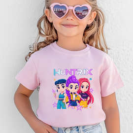 KPOP HUNTRX 亚马逊热销猎魔女团精梳棉短袖中小儿童T恤0906