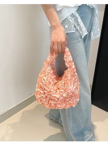 Korean-style pleated cloud handbag, solid color fabric lace underarm bag, large capacity, girly vibe women's bag wholesale