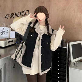 羊羔毛牛仔马甲少女秋冬装2025新款初中高中学生加绒加厚马夹外套