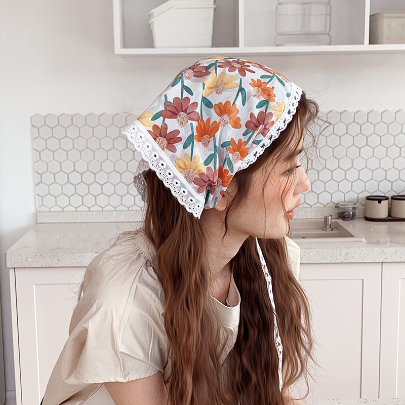 Pañuelo de seda de confinamiento de encaje de diadema francés de alta gama ins pañuelo de playa de fotografía de viaje de verano de alta gama