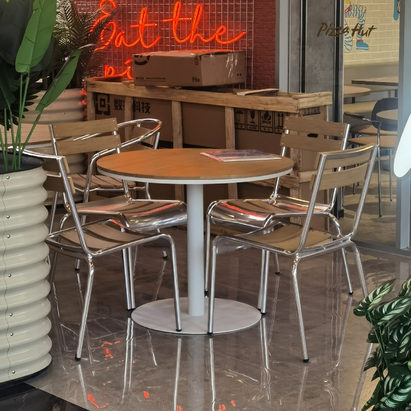 塑木桌椅咖啡店西餐厅室外铝合金餐椅酒店外摆休闲户外区域家具