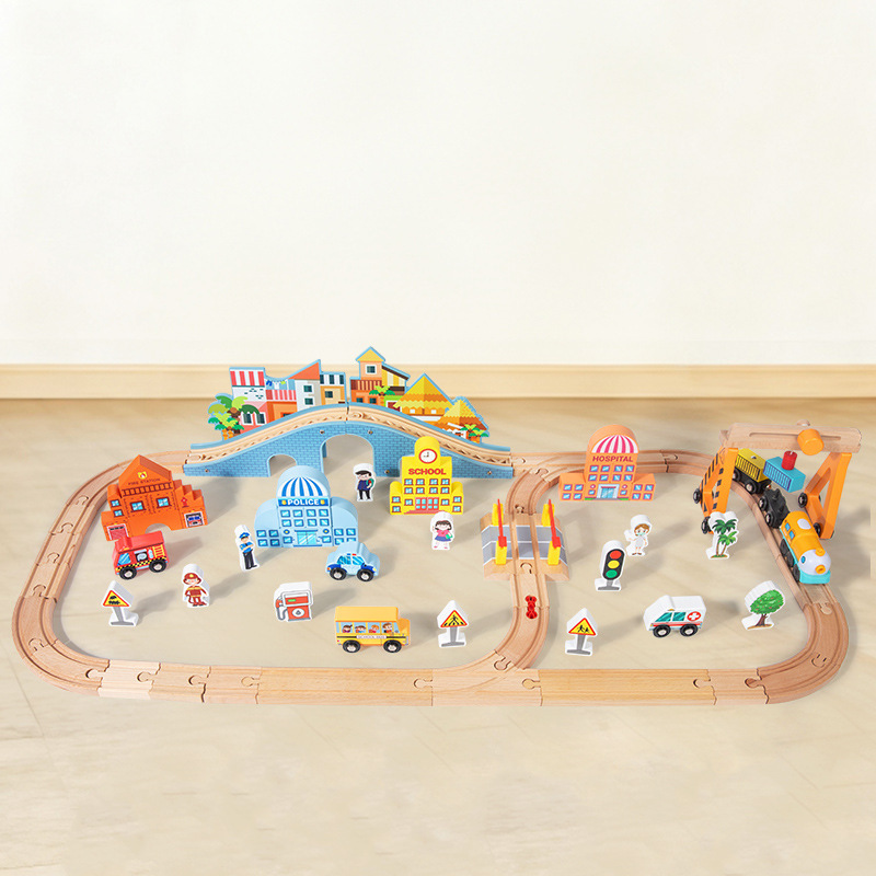 Wooden Track Car Educational Toy, Electric Train Assembly Toy Car, Beech Wood Track Compatible with Hape Wooden Track Car Educational Toy, Electric Train Assembly Toy Car, Beech Wood Track Compatible with Hape